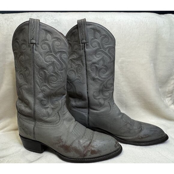 TONY LAMA Cowboy Boots Mens Gray Leather Western Pull On Rodeo 10EE READ - Picture 1 of 16